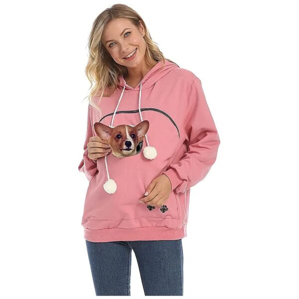 Whimsical Pet Pouch Sweatshirt for Women with Cat Ear Hood and Paw Print Details