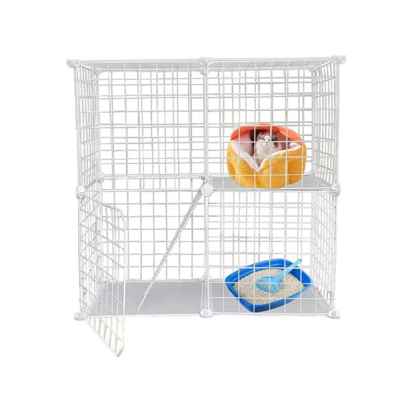 White 2-Tier Foldable Metal Cat Cage Indoor Playpen for Small Medium Cats Kittens