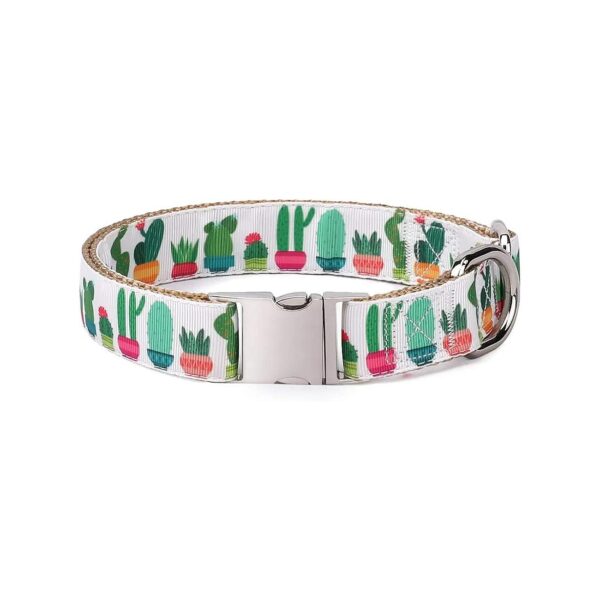 White Cactus Dog Collar for Large Dogs with Adjustable Width and Neck Size