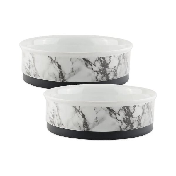 White Ceramic Pet Bowls with Marble Finish for Pet Lovers