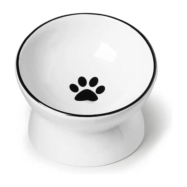 White Ceramic Raised Cat Dishes Small Dog Bowl Pet Food Water Bowls 3-Inch 10oz