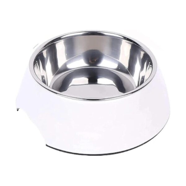 White Dog Feeding Bowl Set with Non Slip Base and Removable Stainless Steel Bowl