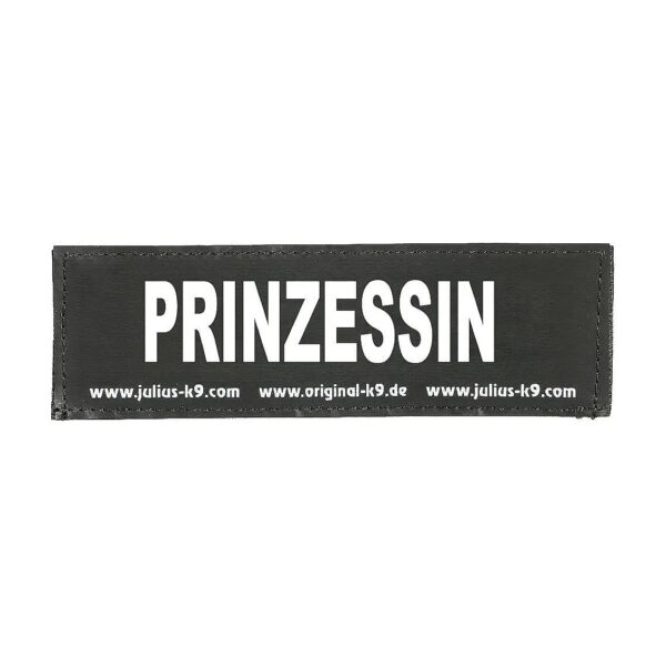 White Fluorescent Text Rectangle with Prinzessin Label for Small Dogs