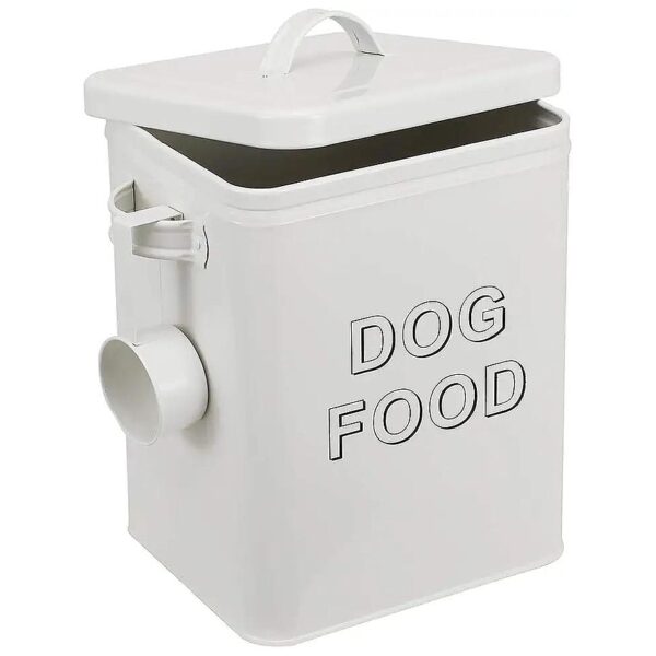 White Food Grade Carbon Steel Dog Food Storage Bin with Serving Scoop and Lid