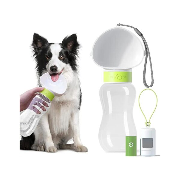 White Green Dog Water Bottle Bowl and Poop Bag Dispenser for Easy Travel