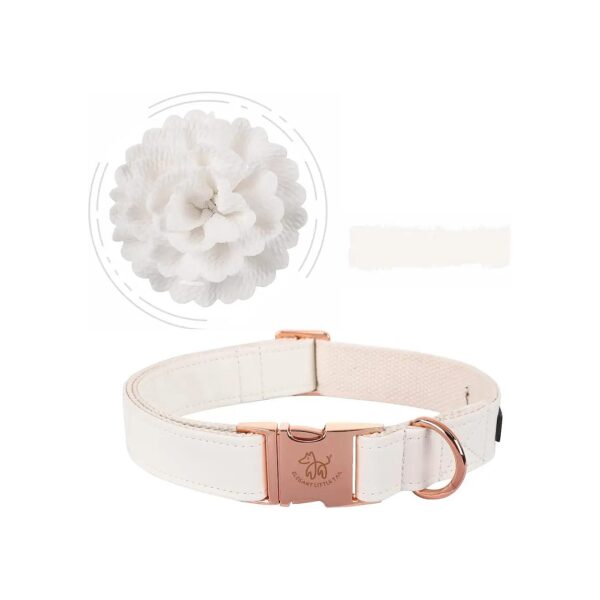 White Leather Flower Pattern Dog Collar for Medium Dogs with Adjustable Fit