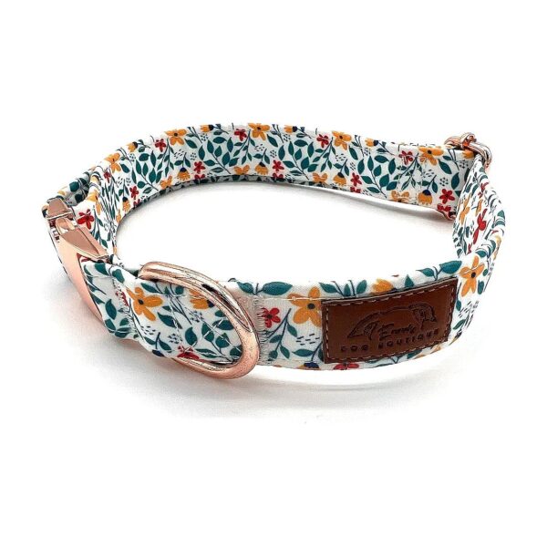 White Rose Gold Floral Pattern Buckle Adjustable Dog Collar Small Medium Large