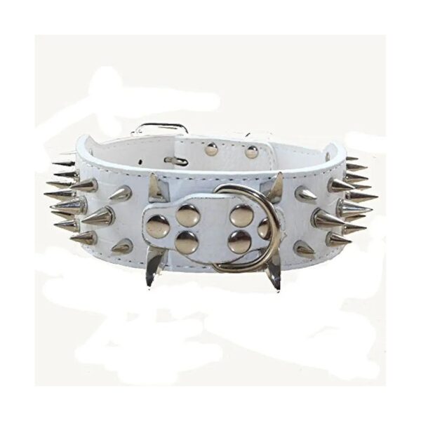 White Studded Dog Collar with Sharped Spikes for Medium & Large Breed Dogs