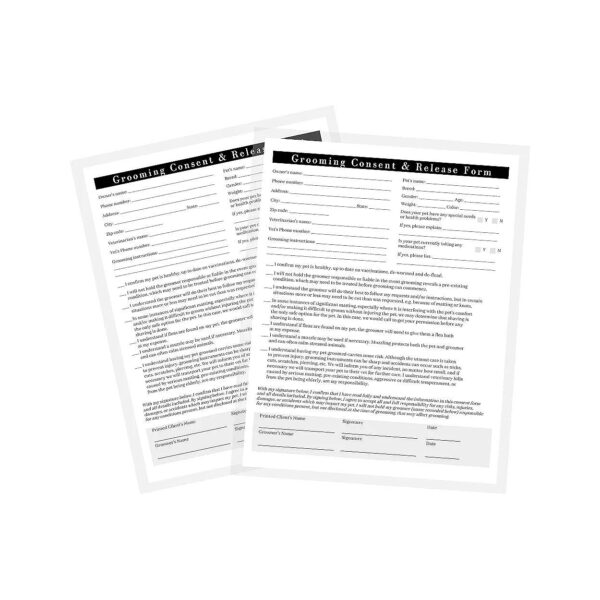 White and Black Pet Grooming Release Forms, 50-Pack, for Pet Owner and Groomer Records