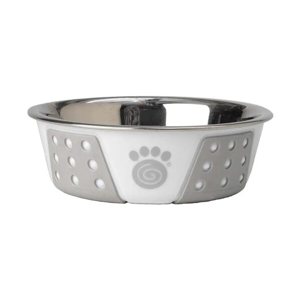 White and Light Grey Stainless Steel Dog Bowl for Small to Medium Pets