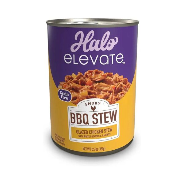 Wholesome Grain-Free Wet Dog Food with Smoky BBQ Glazed Chicken Stew and Potatoes Carrots