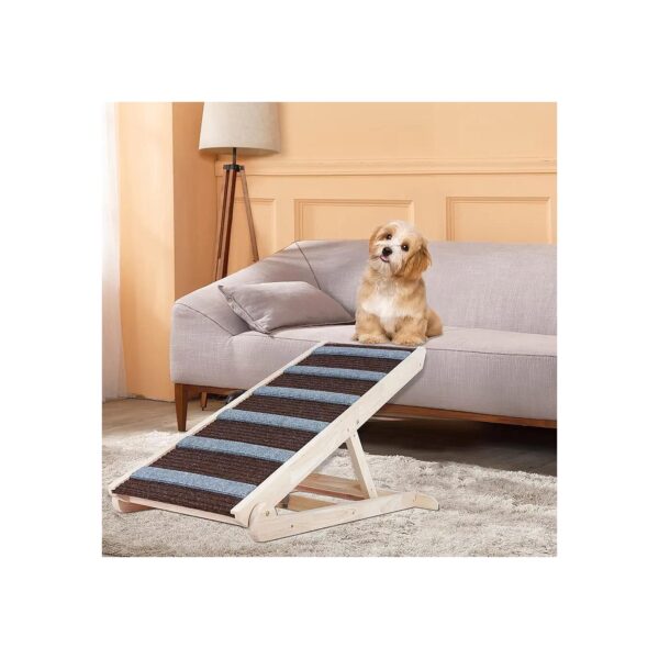 Wide Oak Dog Ramp for Bed and Couch, Adjustable and Folding for Large and Small Pets