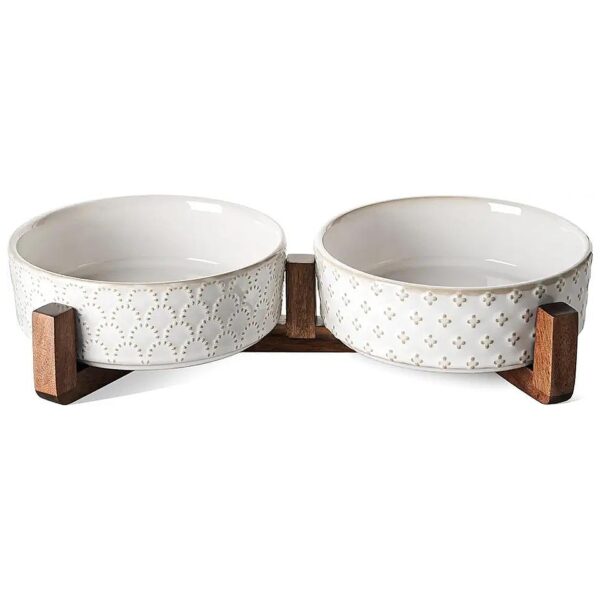 Wide Pet Bowls Set with Acacia Wood Stand for Small Dogs and Cats