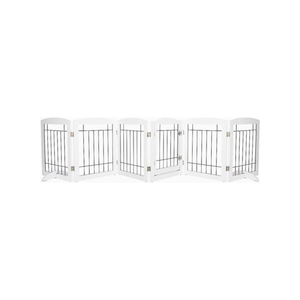 Wide Pet Safety Fence with 6 Wooden Panels for Dog Gate at Doorway and Stairs