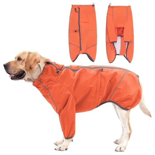 Windproof Dog Raincoat with Zipper Harness Opening and Reflective Strips for Any Weather