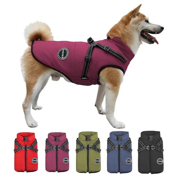 Windproof and Reflective Dog Winter Coat with Built-in Harness for Small and Medium Dogs