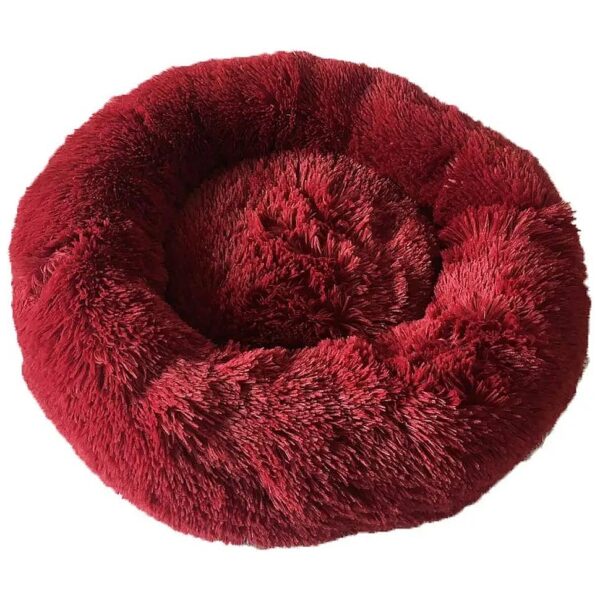 Wine-Colored Faux Fur Orthopedic Relief Pet Bed with Shag Faux Fur Cushion