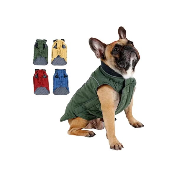 Winter Coat for Large Dogs with Reflective Brim in Green for Cold Weather