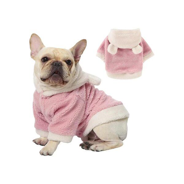 Winter Lamb Wool-Style Pink Dog Coat with Hooded Sweater and Hat for Small to Medium Dogs