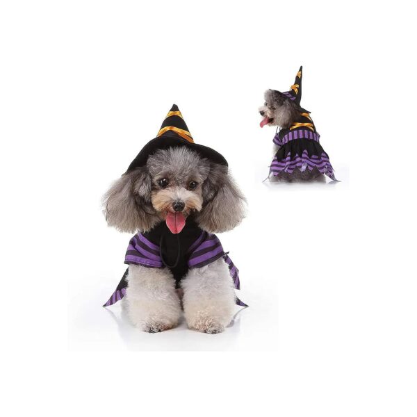 Witch Cat Costume for Small Medium Large Dog Cat Pet with Adjustable Witch Hat