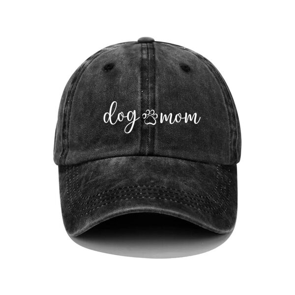 Women's Adjustable Vintage Denim Dog Mom Baseball Cap with Ponytail Hole Design