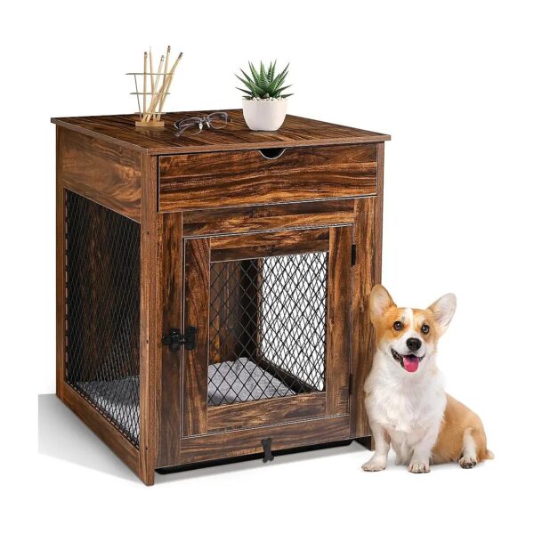 Wooden Dog Crate Furniture End Table Storage Drawer Nightstand Indoor Kennel Side Table