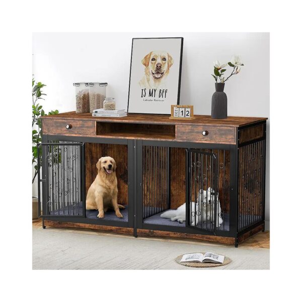 Wooden Dog Kennel Furniture with TV Stand and Double Rooms for Large Medium Dogs