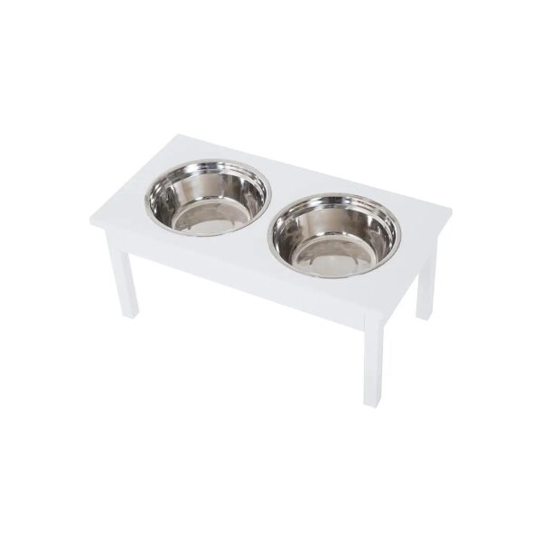 Wooden Elevated Double Dog Bowl Feeding Station with Stainless Steel Bowls