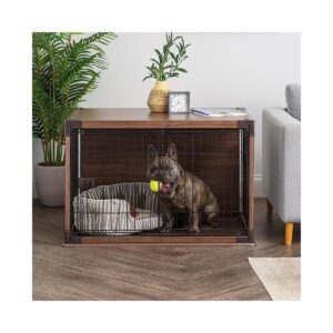 Wooden Enclosed Pet Crate for Small Medium Dogs - Dark Brown