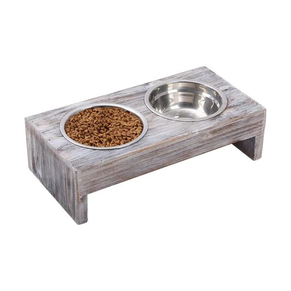 Wooden Pet Elevated Feeder with Stainless Steel Bowls for Cats and Small Dogs