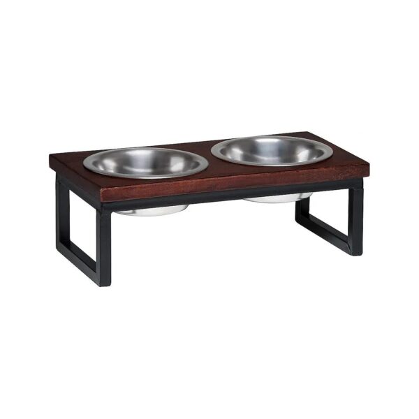 Wooden Raised Dog Diner with Stainless Steel Bowls for Multiple Pets