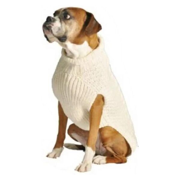 Wool Fisherman Cable Knit Dog Sweater Size X-Large Beige for 45-65 Pound Dogs