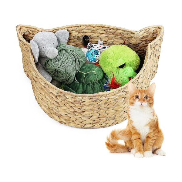 Woven Cat Head Storage Basket for Pet Bedding and Treat Storage