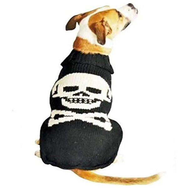 XL Black Skull Patterned Wool Sweater for Large Dogs with 12-Inch Neck and 22-Inch Chest