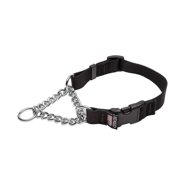 X-Large Black Steel Chain Martingale Dog Collar with Quick Release Buckle for Dogs