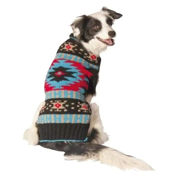 X-Large Black Wool Dog Sweater with Southwest Patterned Design