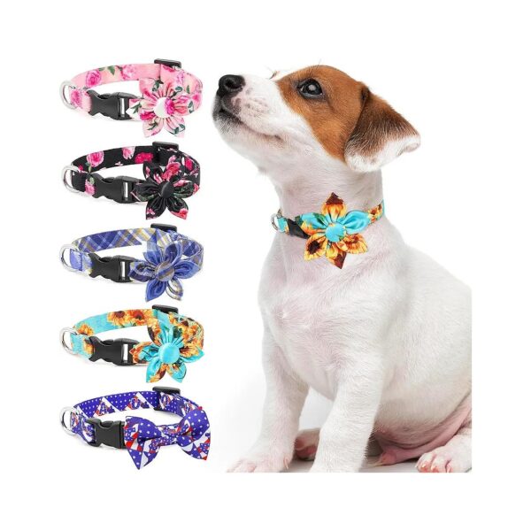 XS Dog Collar with Sunflower Pattern and Adjustable Buckle for Small Dogs