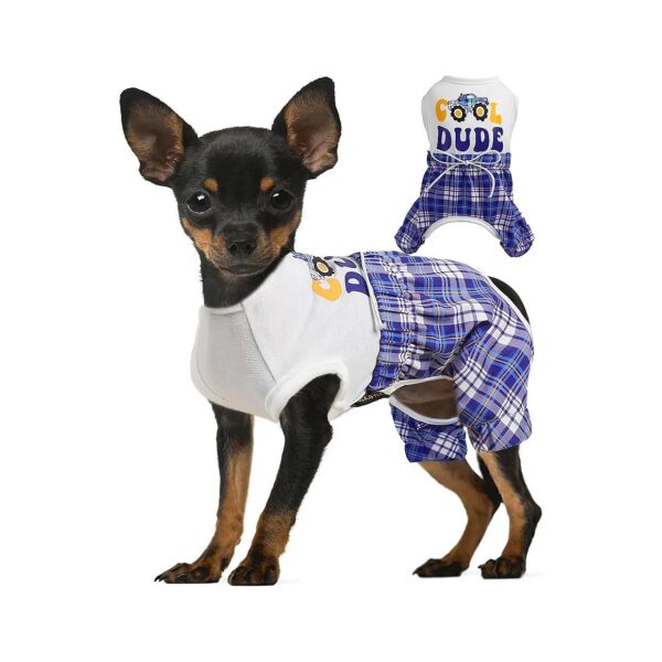 XS Polyester Puppy Pajamas with Plaid Pattern and Comfortable Design for Small Dogs