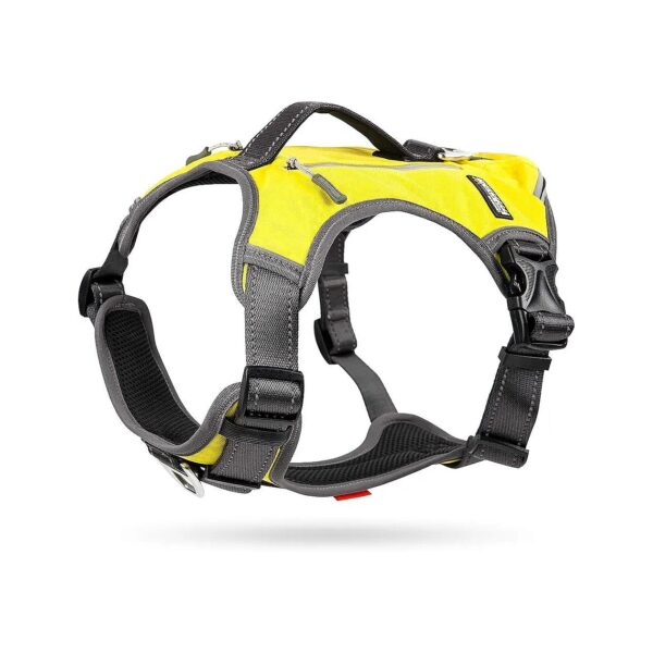 Yellow Adjustable Dog Vest Harness with Saddle Bags and Breathable Air Mesh for Comfort