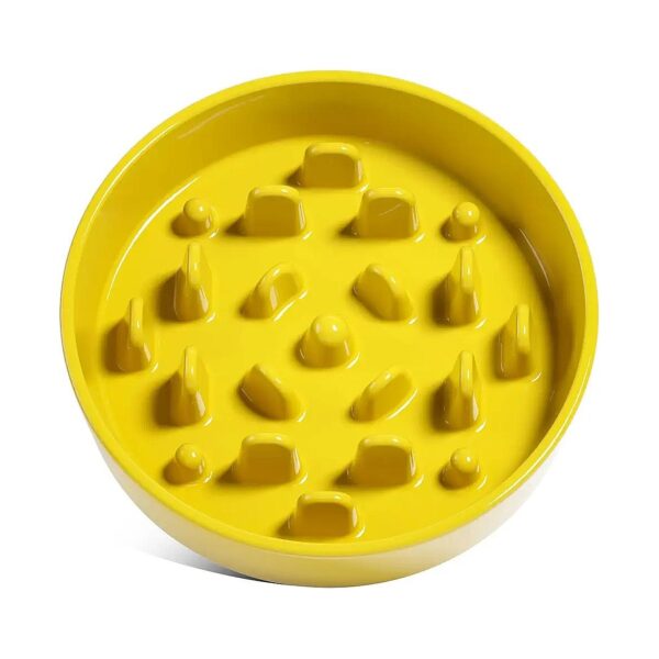 Yellow Ceramic Slow Feeder Dog Bowl for Small Medium Breed Dogs