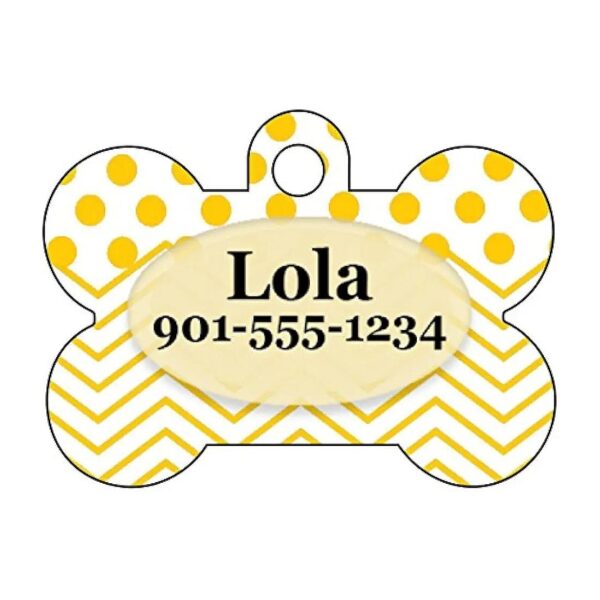 Yellow Chevron Polka Dot Metal Dog Tag for Personalized Pet Identification