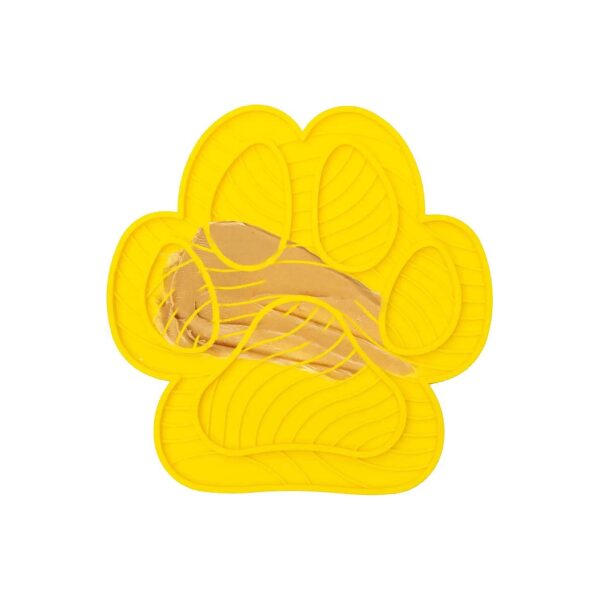 Yellow Paw-Shaped Licking Mat for Stress Relief and Dental Care for Dogs