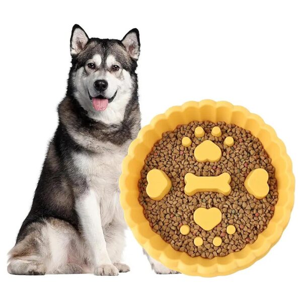 Yellow Slow Feeding Dog Puzzle Bowl for Medium and Large Dogs