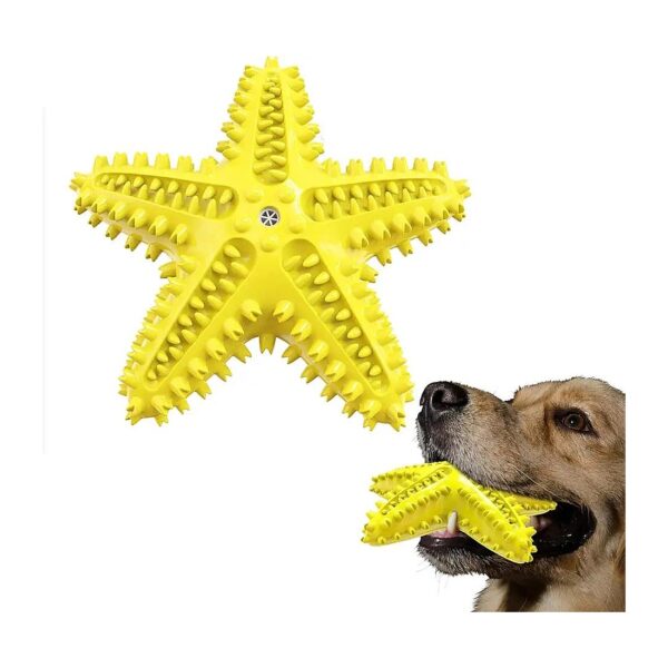 Yellow Starfish Natural Rubber Squeaky Dog Chew Toy with Teeth Cleaning Function