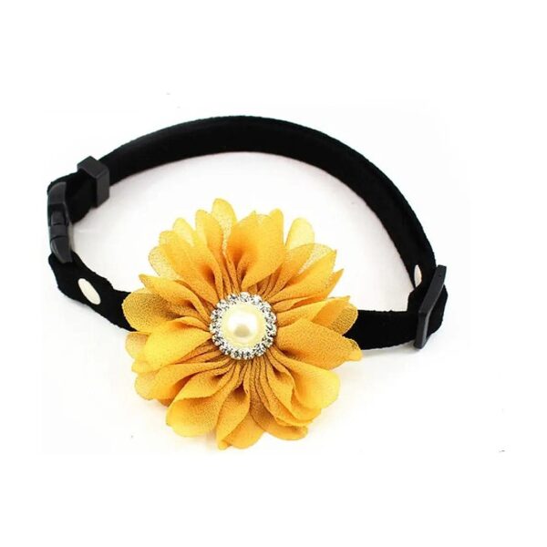 Yellow Suede Collar with Pearl and Rhinestones for Small Dogs, Cats and Female Puppies