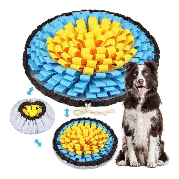 Yellow and Blue Interactive Dog Snuffle Mat for Slow Eating and Mental Stimulation