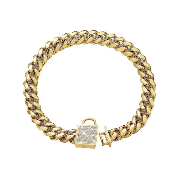 Zirconia Buckle Gold Metal Chain Dog Collar for Small to Large Dogs